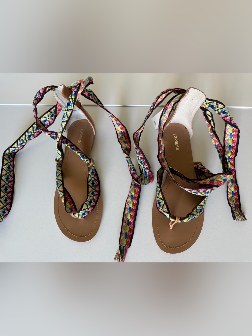 NWT Express Multicolor Ribbon Tie Boho Sandals 8.5 🚩 Retails $60